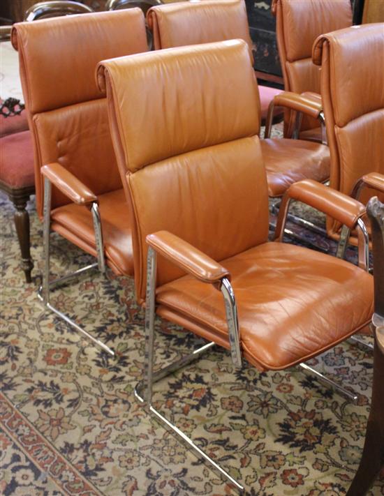 Pair leather and chrome armchairs